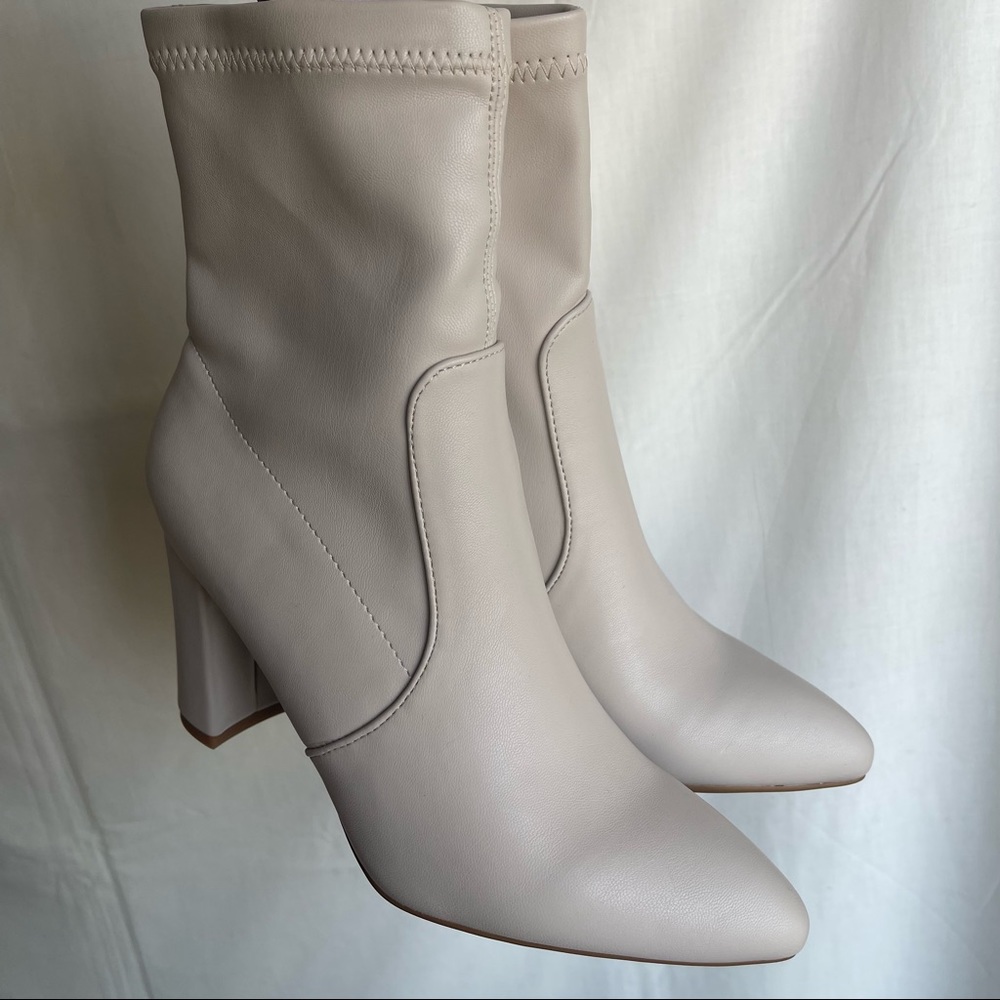 Tan Beige Leather Heeled Boots